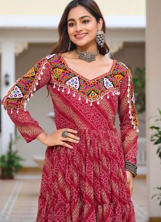 Rani Faux Georgette Gown with Gamthi, Mirror and Print Work
