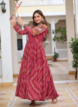 Rani Faux Georgette Gown with Gamthi, Mirror and Print Work