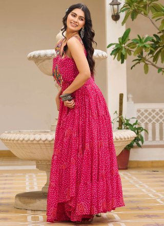 Rani Gamthi, Mirror and Print Work Georgette Gown