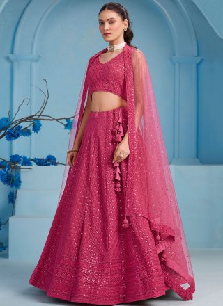 Rani Georgette A - Line Lehenga Choli with Embroidered, Sequins and Thread Work