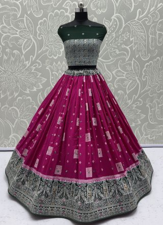 Rani Georgette A - Line Lehenga Choli with Fancy, Jacquard, Mirror and Zari Work