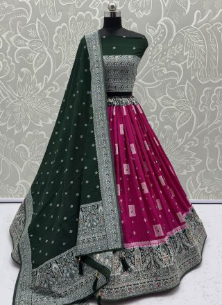 Rani Georgette A - Line Lehenga Choli with Fancy, Jacquard, Mirror and Zari Work
