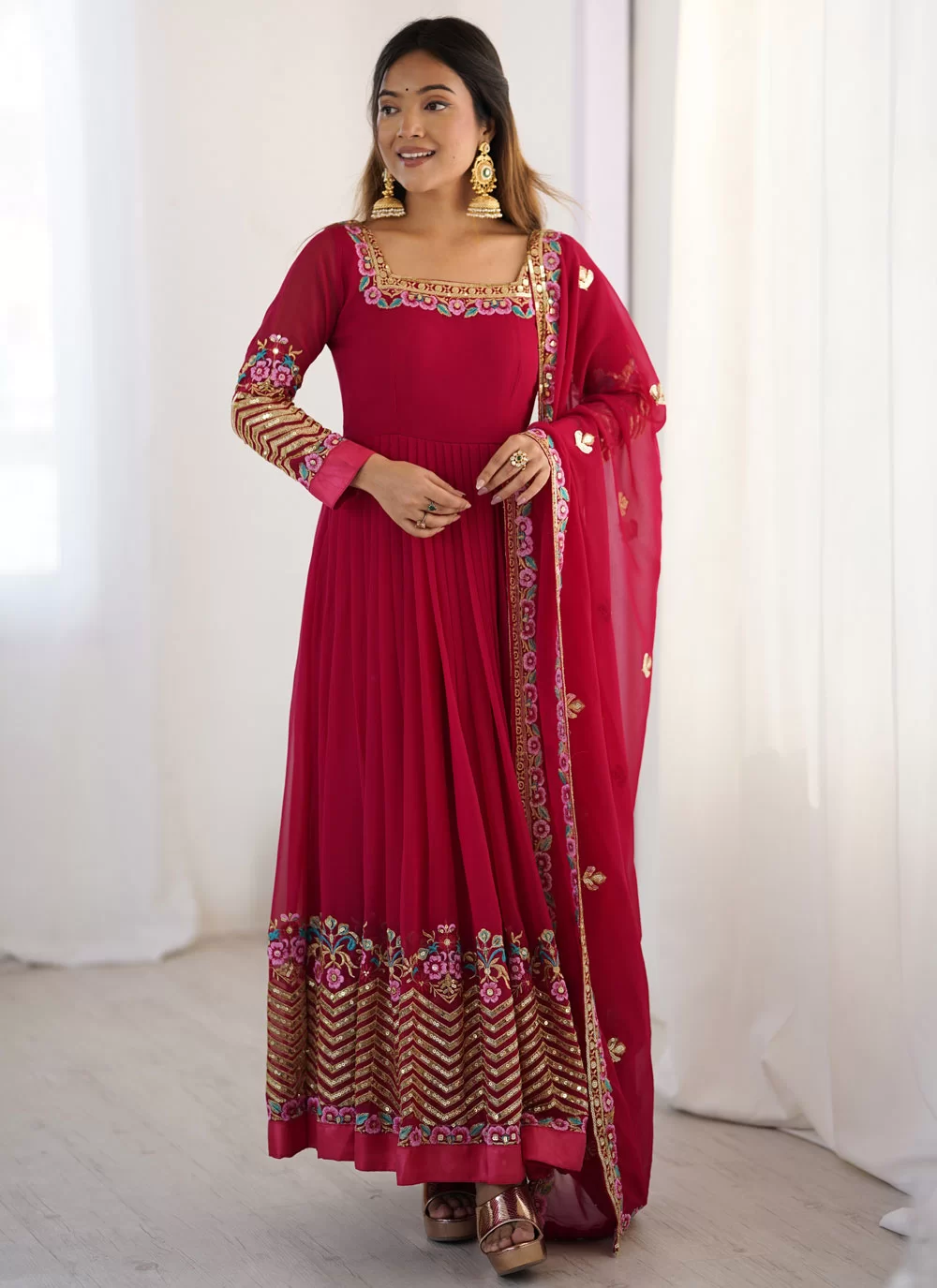 Rani Georgette Anarkali Suit with Embroidered, Multi, Sequins and Thread  Work