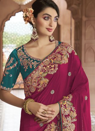 Rani Georgette Cord, Embroidered, Sequins, Stone and Thread Work Traditional Saree
