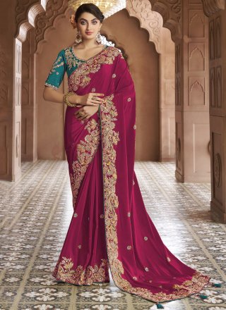 Rani Georgette Cord, Embroidered, Sequins, Stone and Thread Work Traditional Saree