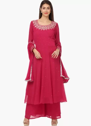 Rani Georgette Palazzo Salwar Suit with Embroidered Work