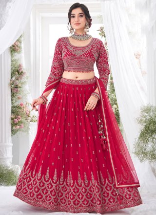 Rani Georgette Readymade Lehenga Choli with Embroidered and Zari Work