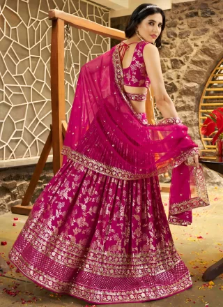 Rani Jacquard A - Line Lehenga Choli with Embroidered, Jacquard, Sequins and Zari Work for Ceremonial