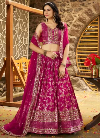 Rani Jacquard A - Line Lehenga Choli with Embroidered, Jacquard, Sequins and Zari Work for Ceremonial