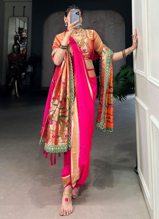 Rani Jacquard Silk Weaving and Zari Work Classic Sari