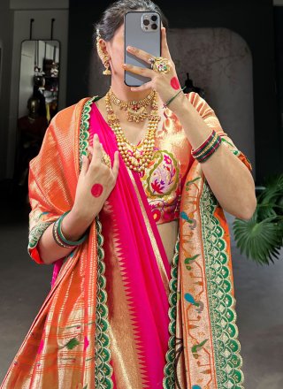 Rani Jacquard Silk Weaving and Zari Work Classic Sari