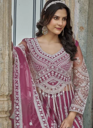 Rani Net Embroidered and Stone Work Pant Style Suit for Ceremonial