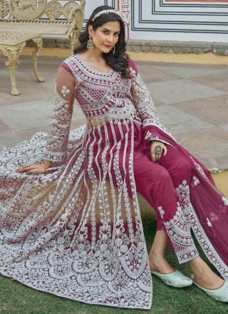 Rani Net Embroidered and Stone Work Pant Style Suit for Ceremonial