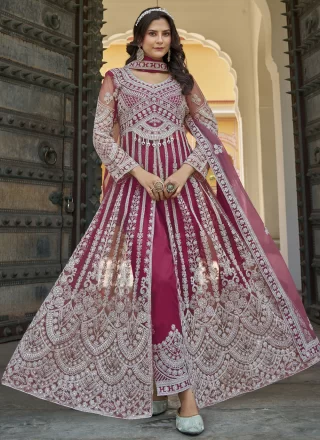 Rani Net Embroidered and Stone Work Pant Style Suit for Ceremonial