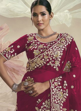 Rani Organza Cord, Cut, Embroidered, Sequins and Zari Work Designer Saree for Ceremonial
