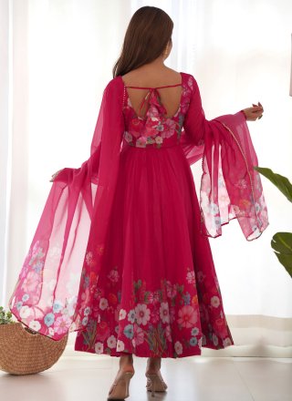 Rani Organza Salwar Suit with Floral Patch and Zari Work