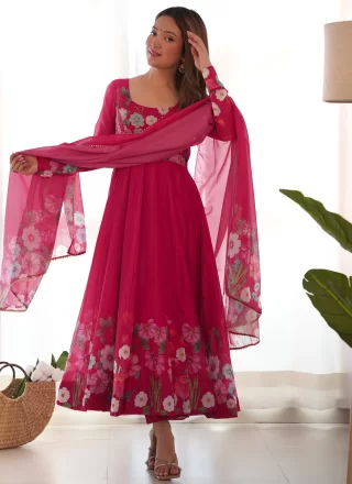 Rani Organza Salwar Suit with Floral Patch and Zari Work