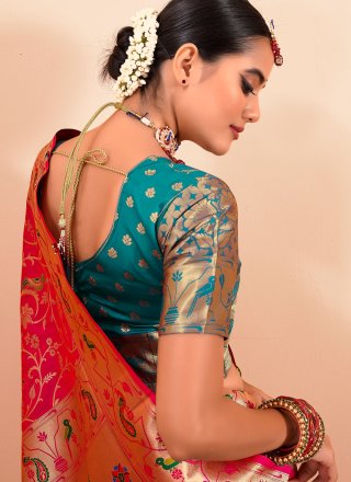 Rani Paithni Classic Saree with Patch Border, Weaving and Zari Work for Ceremonial