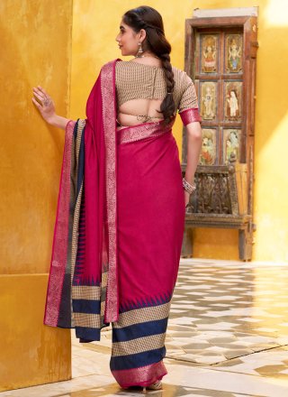 Rani Poly Cotton Traditional Saree with Print, Weaving and Zari Work