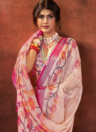 Rani Print Work Brasso Traditional Saree