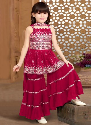 Rani Pure Crepe Readymade Salwar Suit with Embroidered, Mirror and Zari Work