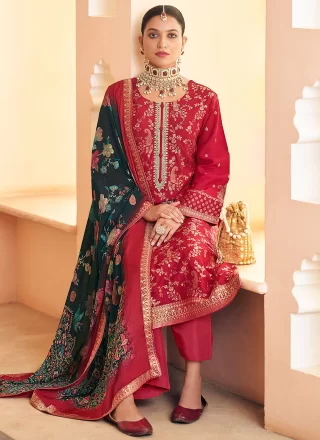 Rani Pure Dola Salwar Suit with Embroidered and Jacquard Work