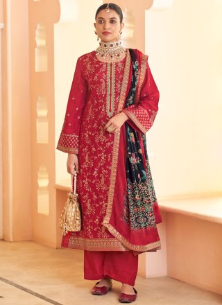 Rani Pure Dola Salwar Suit with Embroidered and Jacquard Work