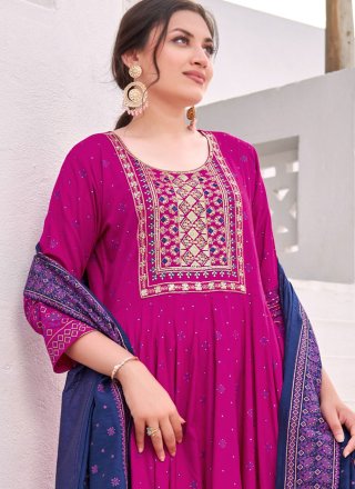 Rani Rayon Gown with Embroidered and Foil Print Work for Casual