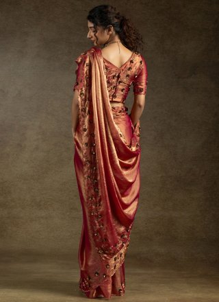 Rani Satin Silk Sequins, Swarovski and Thread Work Traditional Saree for Ceremonial