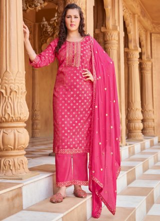Rani Shimmer Readymade Salwar Suit with Embroidered and Print Work