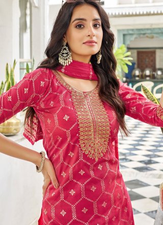 Rani Shimmer Readymade Salwar Suit with Embroidered, Foil Print and Zari Work