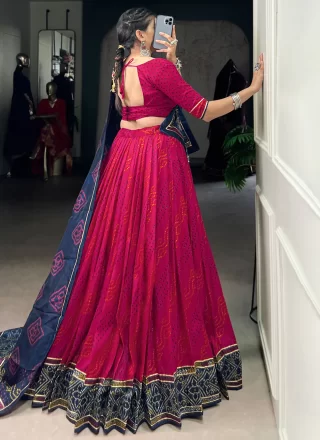 Rani Silk A - Line Lehenga Choli with Bandhej, Lace and Print Work