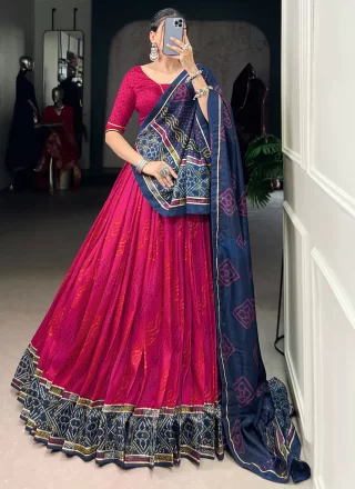 Rani Silk A - Line Lehenga Choli with Bandhej, Lace and Print Work