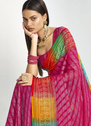 Rani Silk Contemporary Saree with Print Work for Casual