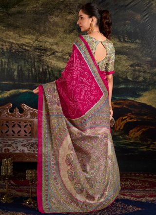 Rani Silk Contemporary Sari with Bandhej and Print Work