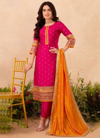 Rani Silk Embroidered and Zari Work Pant Style Suit