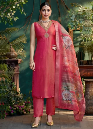 Rani Silk Embroidered and Zari Work Readymade Salwar Suit for Ceremonial