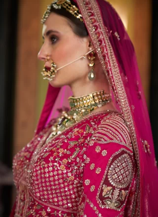 Rani Silk Embroidered, Pearls, Sequins, Thread, Weaving and Zari Work A - Line Lehenga Choli