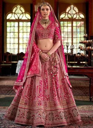 Rani Silk Embroidered, Pearls, Sequins, Thread, Weaving and Zari Work A - Line Lehenga Choli