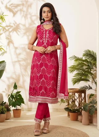 Rani Silk Embroidered, Print and Zari Work Pant Style Suit for Ceremonial