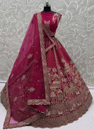 Rani Silk Lehenga Choli with Dori, Embroidered, Sequins, Thread and Zari Work