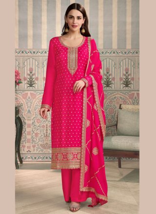 Rani Silk Pant Style Suit with Embroidered and Zari Work