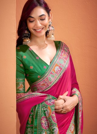 Rani Silk Patola Print and Weaving Work Traditional Saree