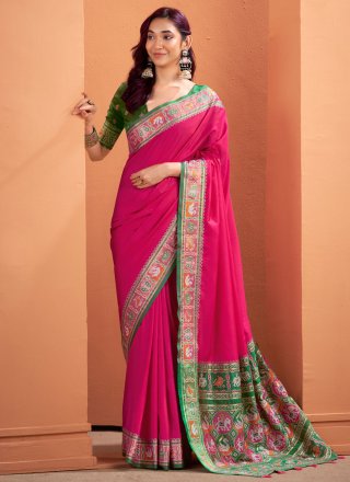 Rani Silk Patola Print and Weaving Work Traditional Saree