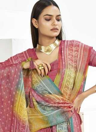 Rani Silk Print Work Classic Saree for Casual