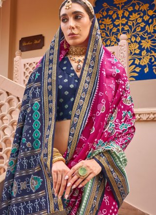 Rani Silk Print Work Classic Sari for Women