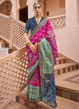 Rani Silk Print Work Classic Sari for Women