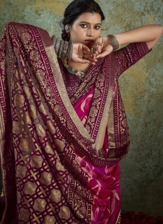 Rani Silk Print, Woven and Zari Work Designer Sari