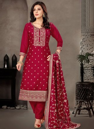 Rani Silk Readymade Salwar Suit with Embroidered Work for Engagement