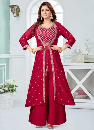 Rani Silk Readymade Style with Embroidered Work